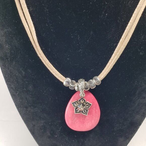 Layered Leather Cord Silver-tone Beads Necklace Red Pendant - New York & Co. - Picture 5 of 9